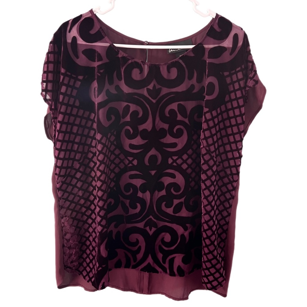 Lane Bryant Burgundy Velvet Detail Sheer Blouse Size 14/16 - Picture 2 of 4